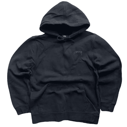 Mens Medium Pre Owned Epic Black Stussy Logo Hoodie UK at SEIKK